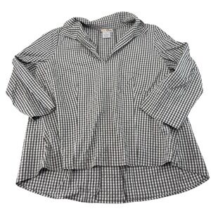 Cali Girls Gingham Tunic Blouse Black White Checkered V-Neck 3/4 Sleeve Large